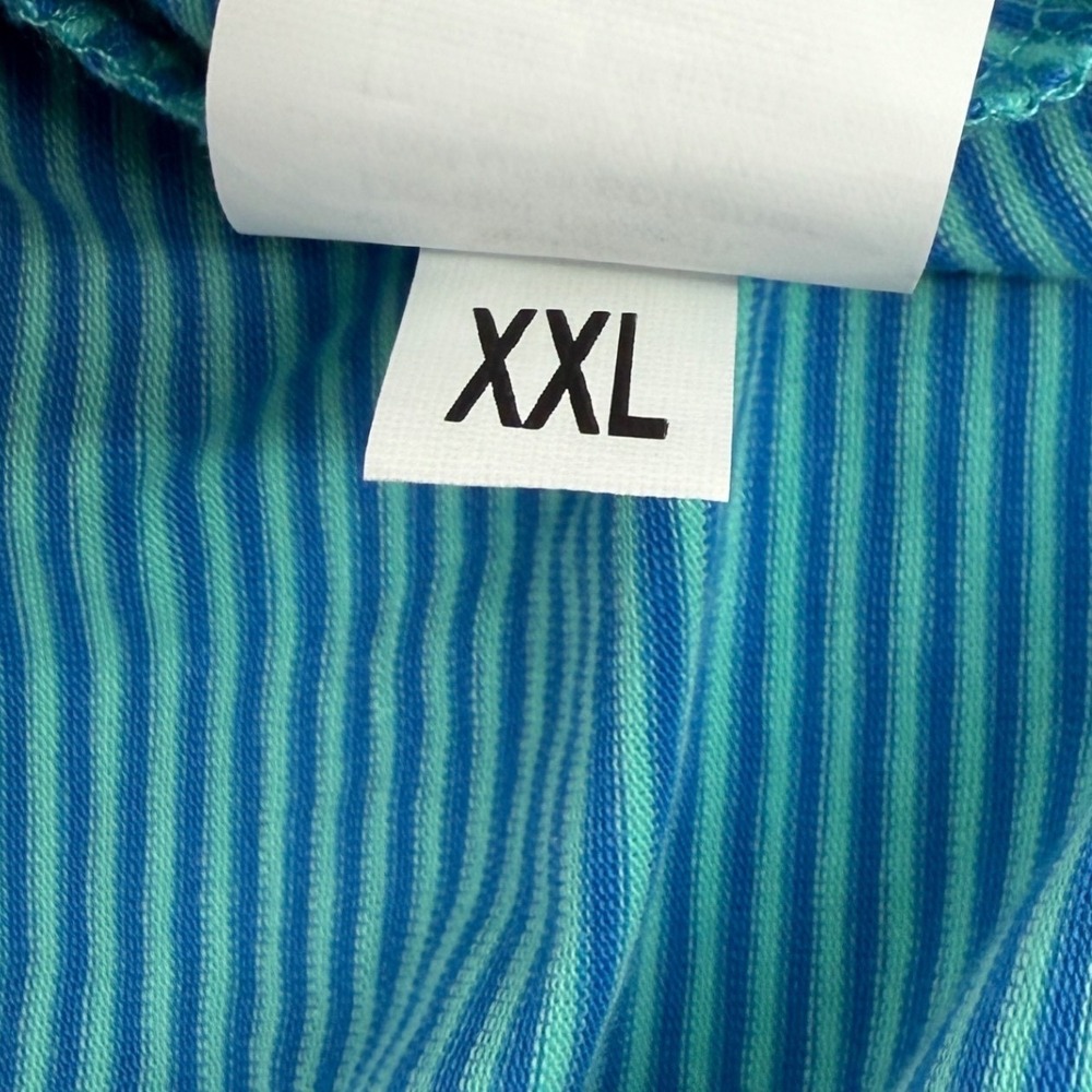 Rising Tide Polo Shirt Mens XXL Blue Green Stripe Cotton Blend Short Sleeve NEW - Picture 9 of 12
